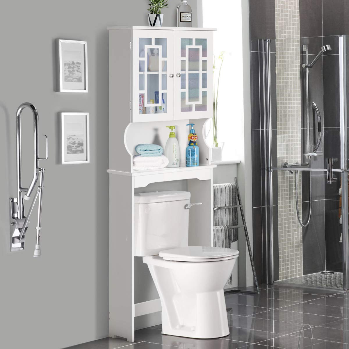 Giantex Over-The-Toilet Storage Spacesaver, Bathroom Organizer with Cabinet and Shelf
