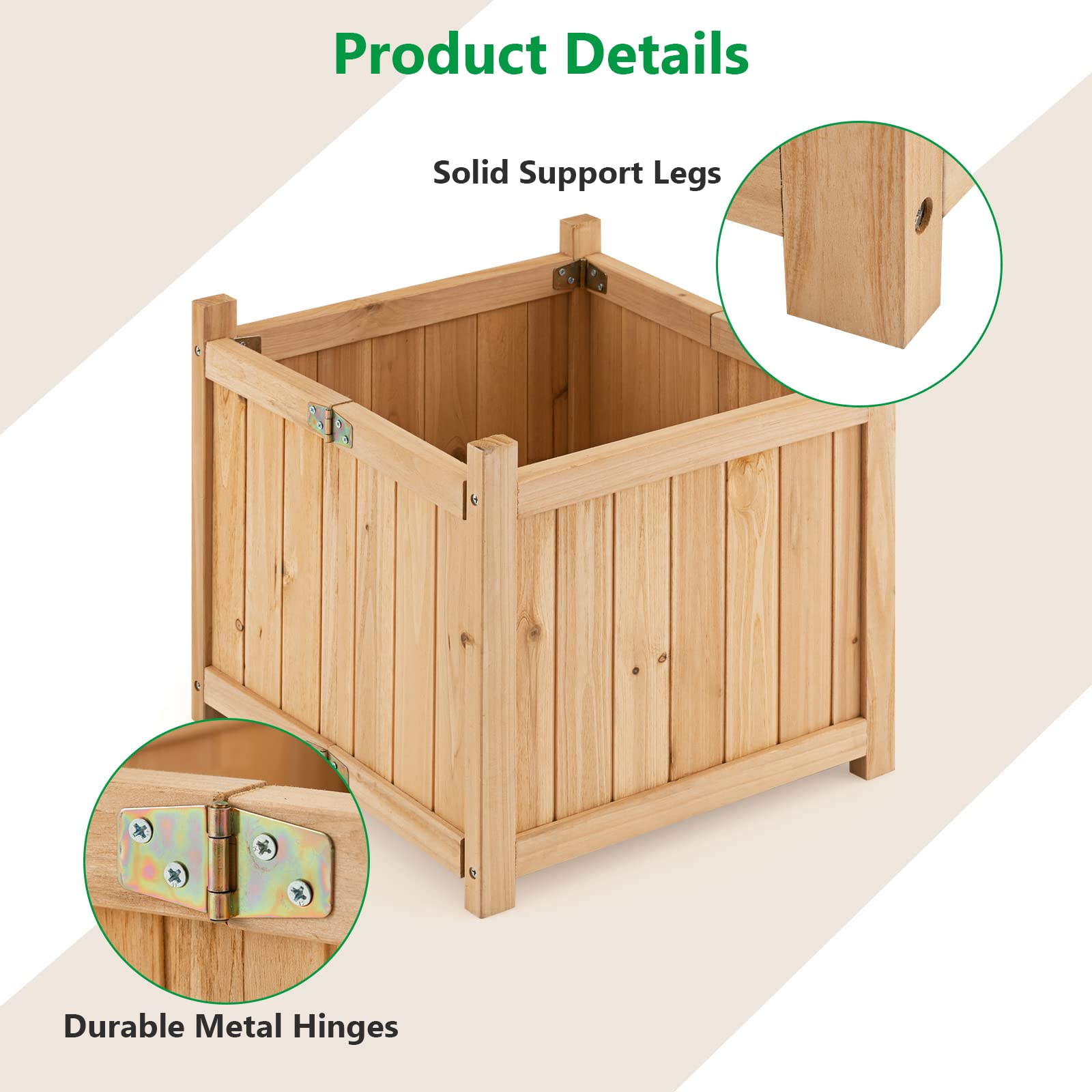 Giantex 15” Planter Raised Garden Bed - Wooden Planting Box, Outdoor Folding Square Planter