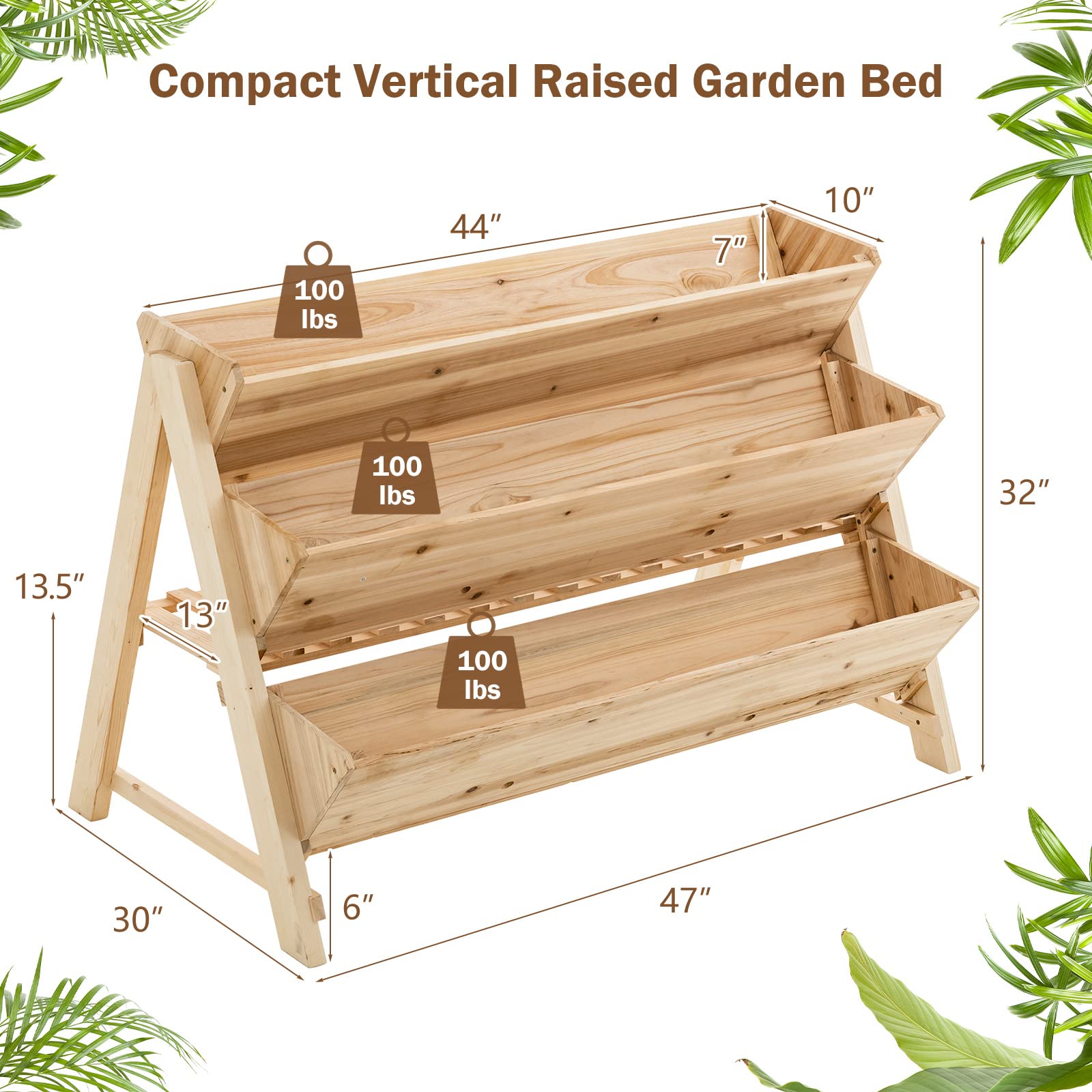 Giantex Raised Garden Bed, Vertical Planter with Storage Shelf (Natural)