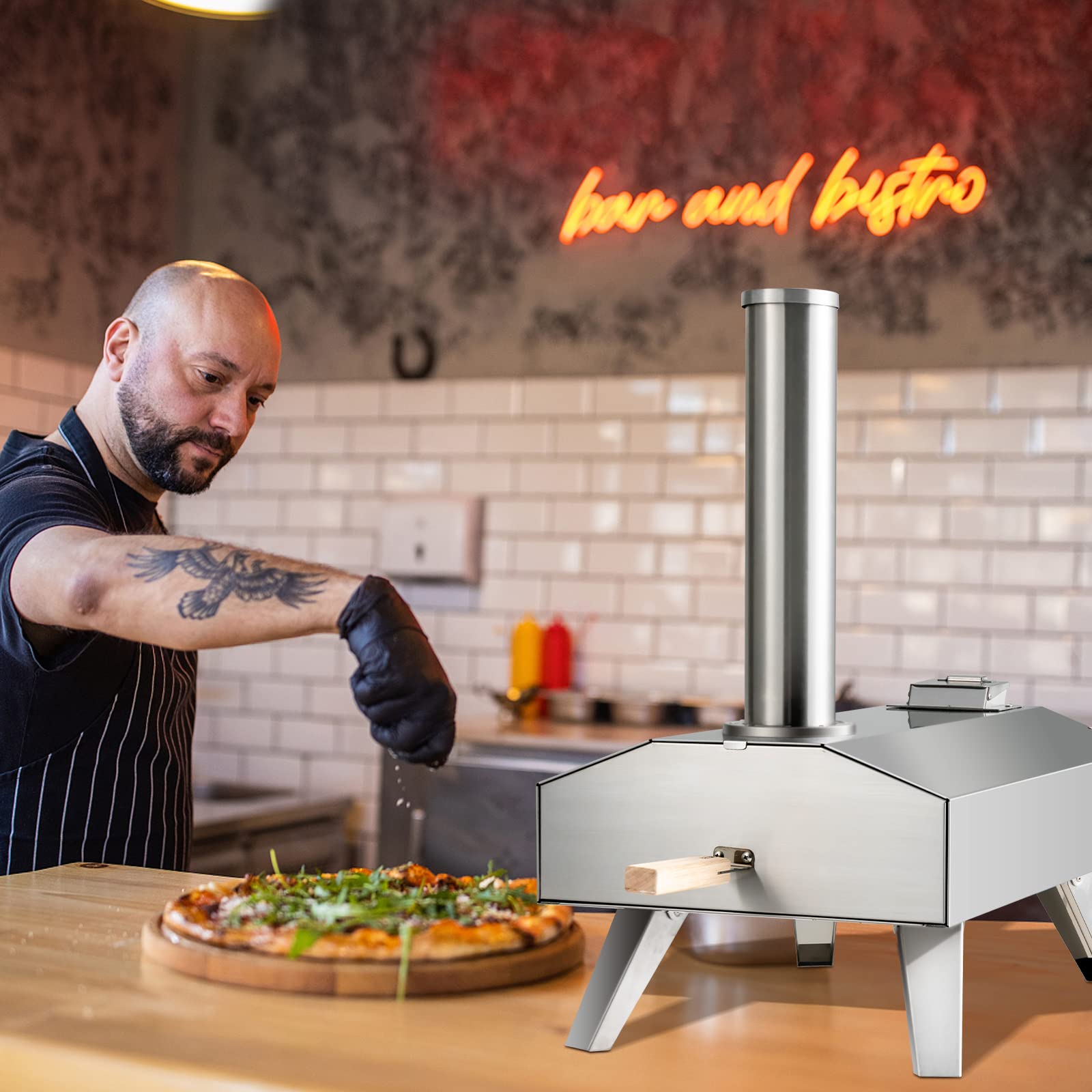 Giantex Outdoor Pizza Oven with 12'' Pizza Stone, Foldable Legs, Portable Stainless Steel Steel Pizza Maker for Outside