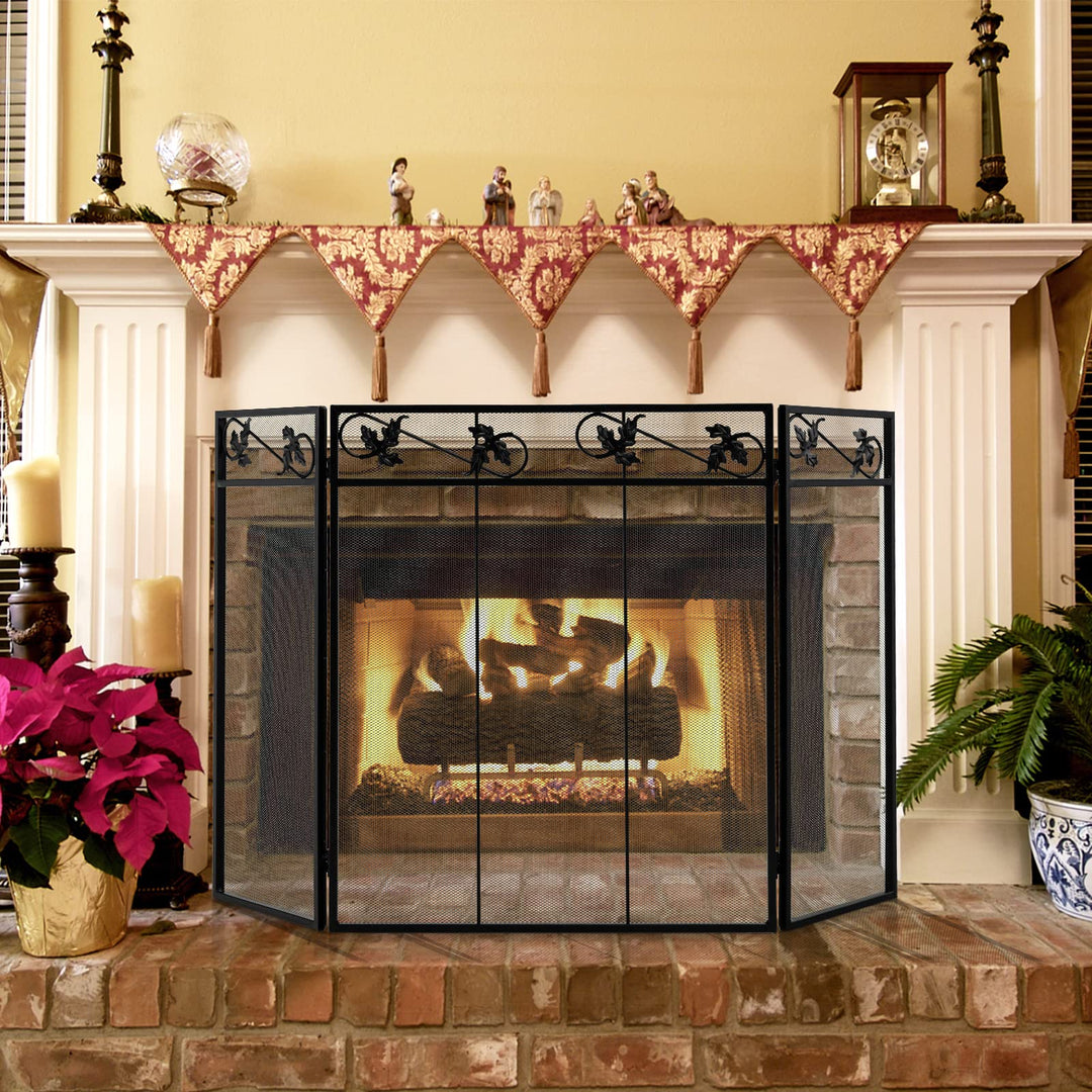 Giantex 3-Panel Fireplace Screen Black - 50 x 30 Inch Folding Antique Mesh Metal Flat Fireplace Screen