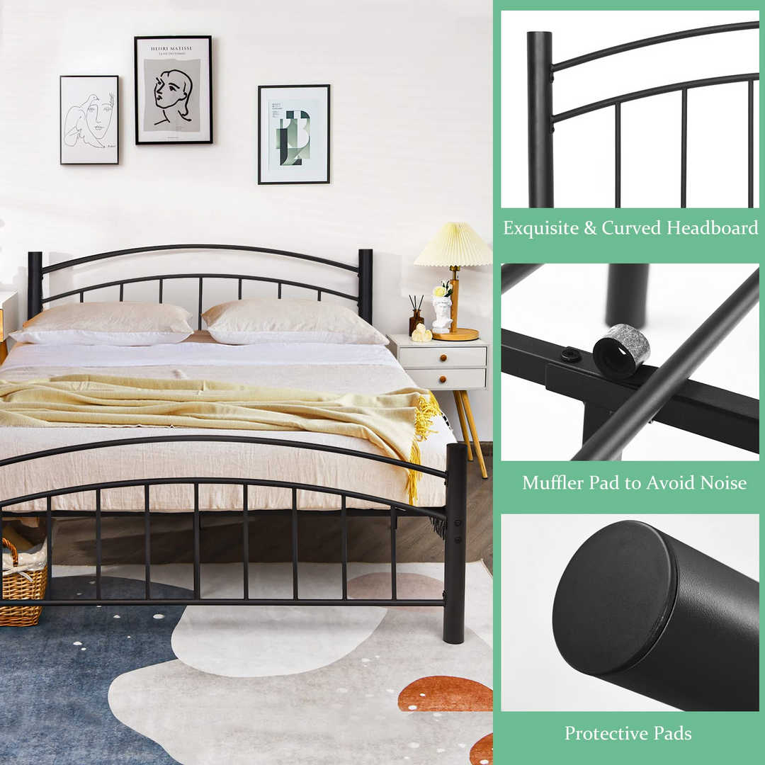 Black Modern Platform Bed with Headboard and Footboard | Metal Bed Frame