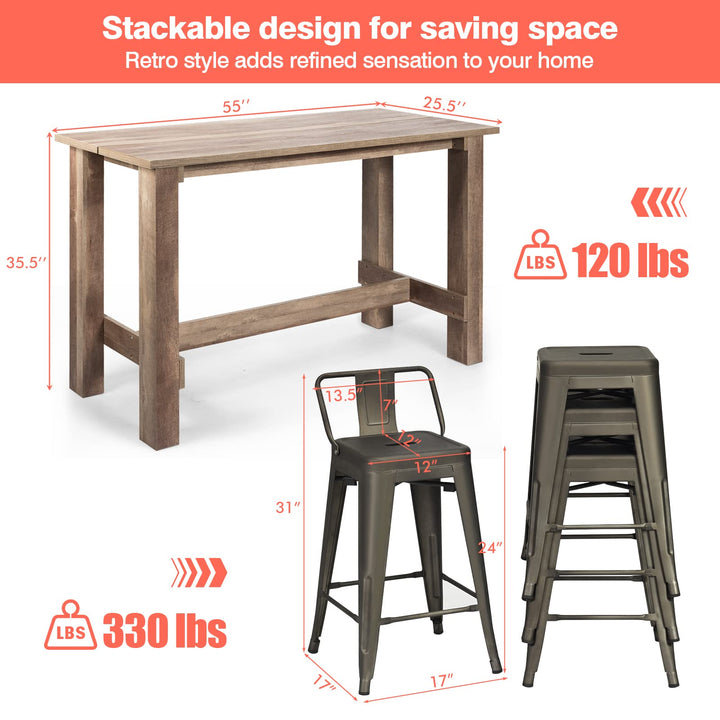 Giantex 5 Pieces Dining Table Set, Rectangular Counter Height Table w/ 4 Metal Bar Stools