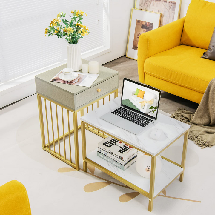 Giantex Nesting Coffee Table Set w/Drawer & Shelf
