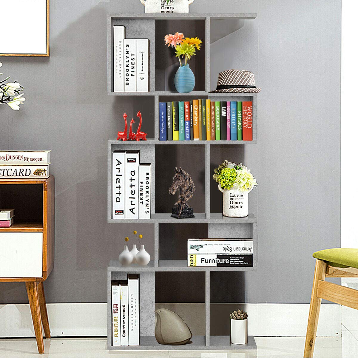 Freestanding Ladder Bookcase, 5-Layer Shelves Closet Organizer Rack Display Cabinet