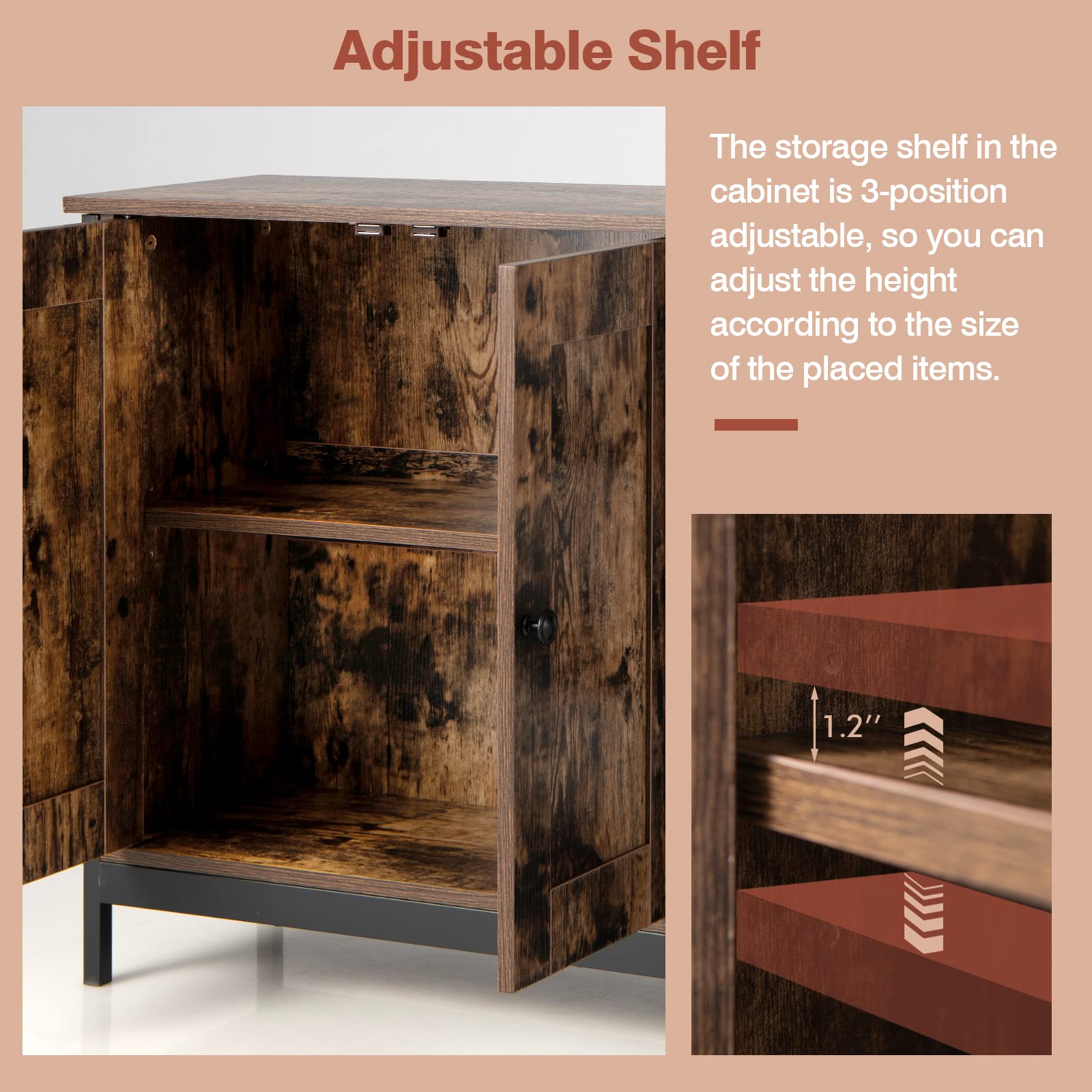 Giantex Industrial Kitchen Storage Cabinet w/Open Shelves, 2-Door Cupboard, Adjustable Shelf, Wooden Buffet Sideboard(Rustic Brown)