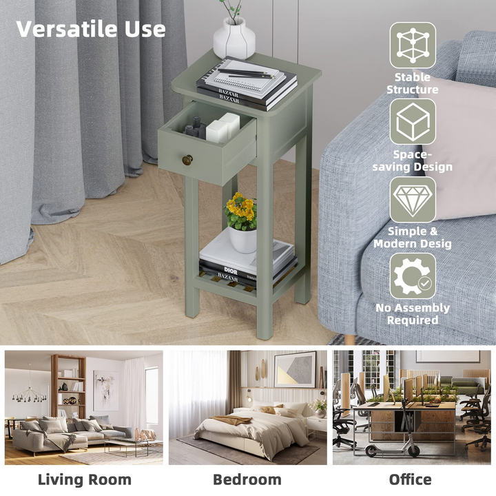 Small End Table | Wooden Slim Side Table for Small Space