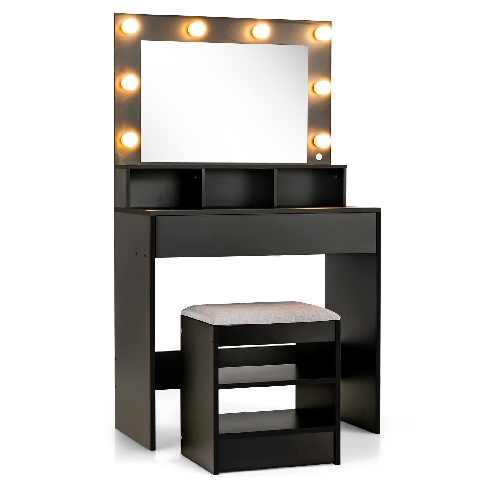 CHARMAID Vanity Table Set with Lighted Mirror, 8 Bulbs, Large Drawer