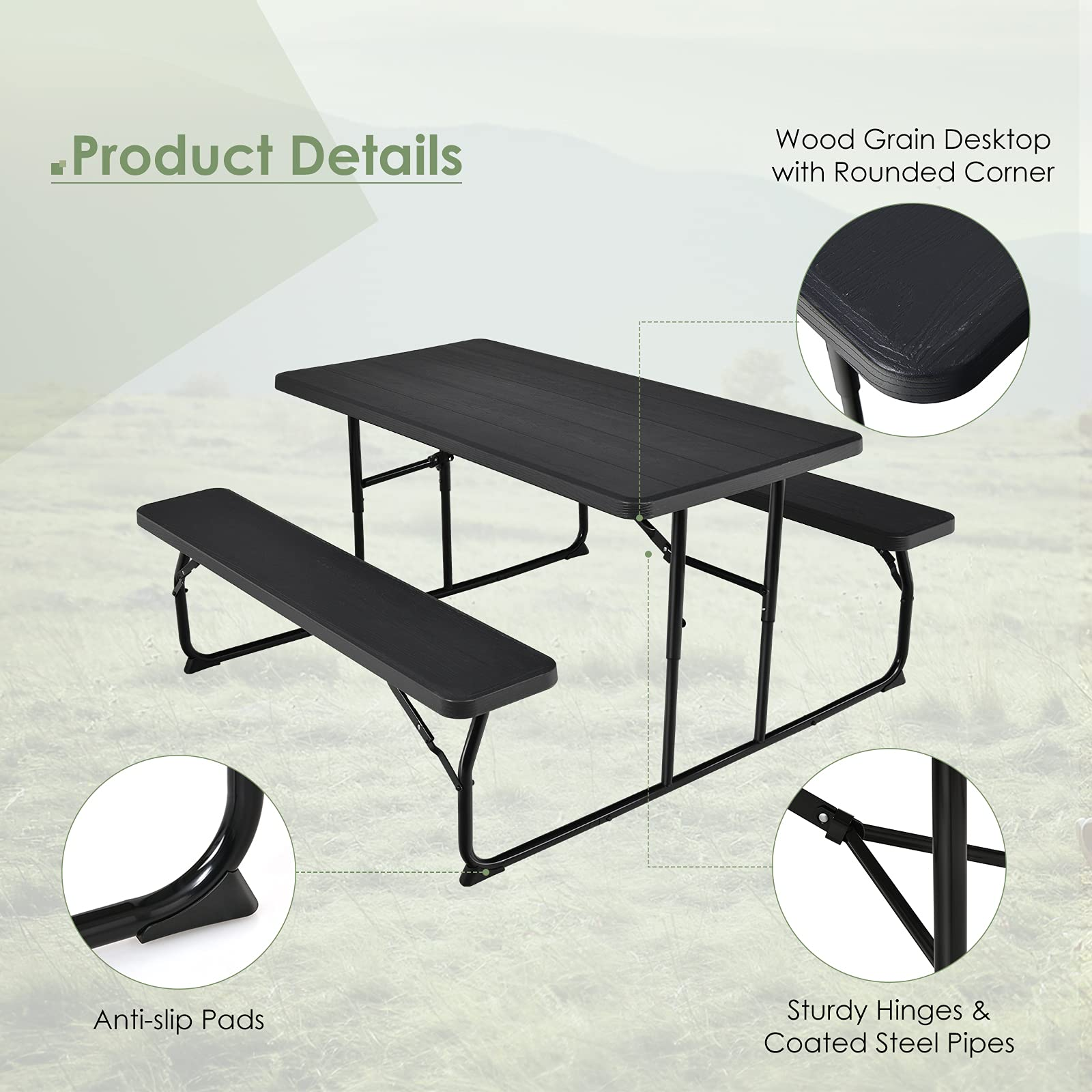Giantex Folding Picnic Table Bench Set, Outdoor Dining Table Set