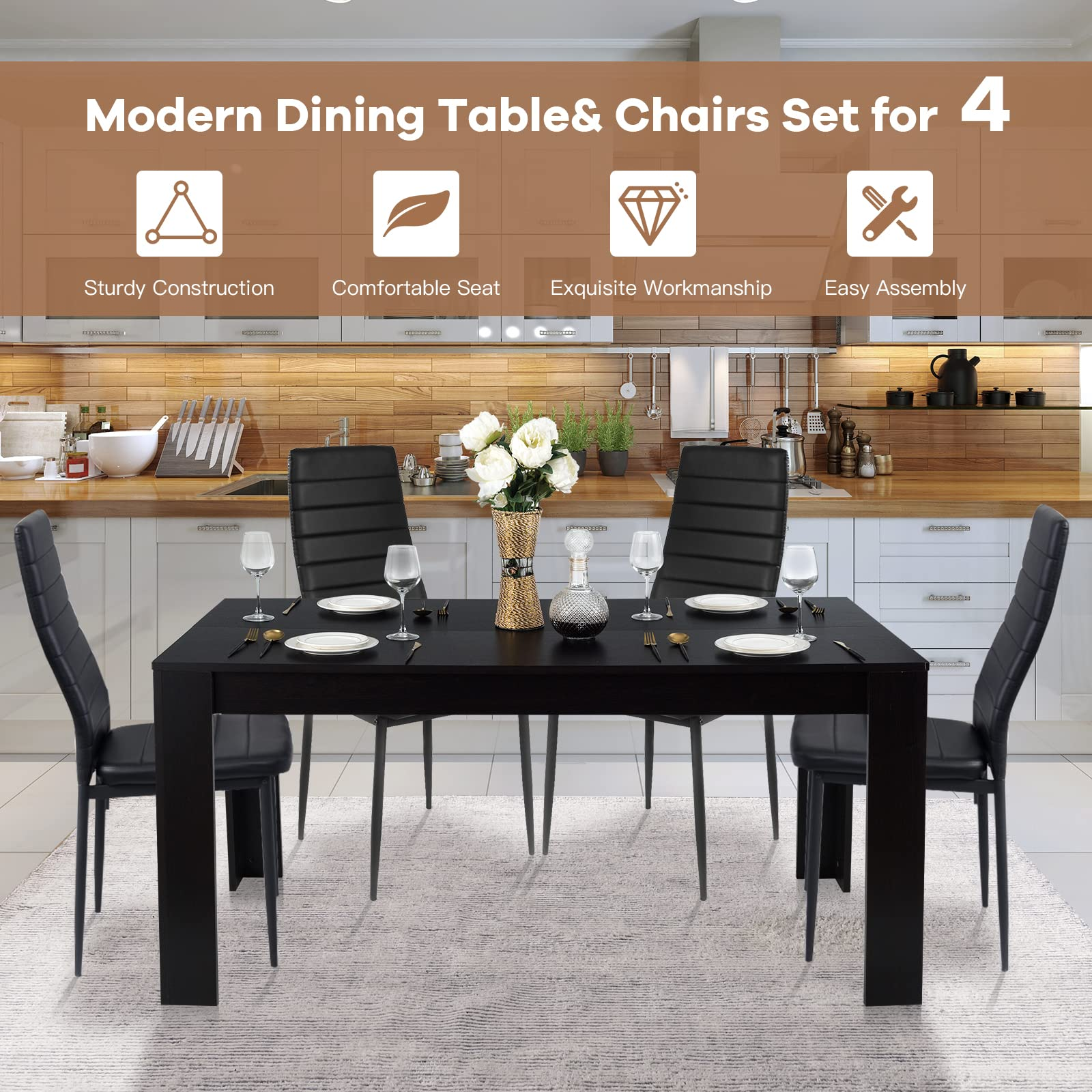 Giantex 5 Pieces Dining Table Set, Modern Kitchen Table Set