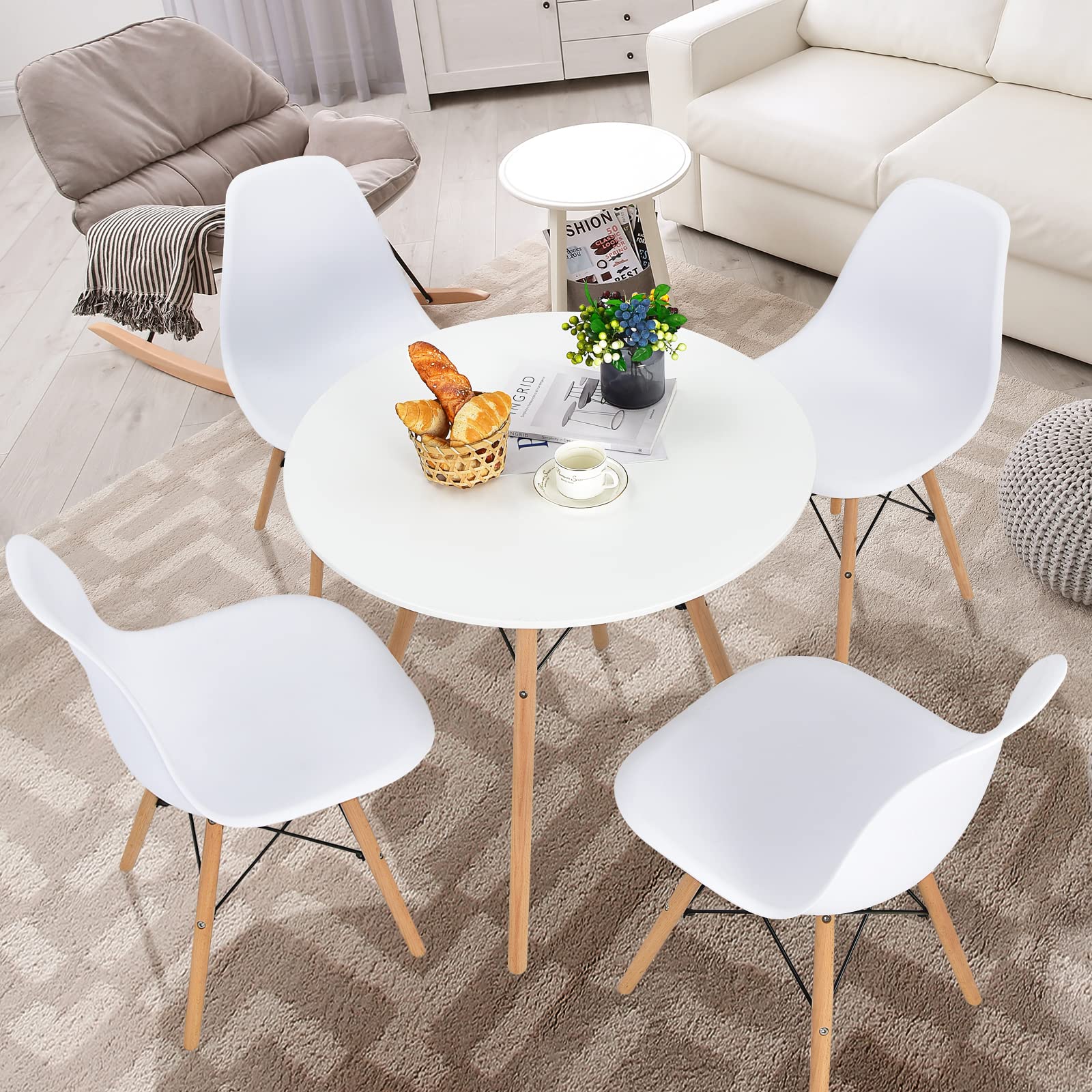 Giantex Dining Table, Round Dining Room Table with Solid Beech Wood Legs