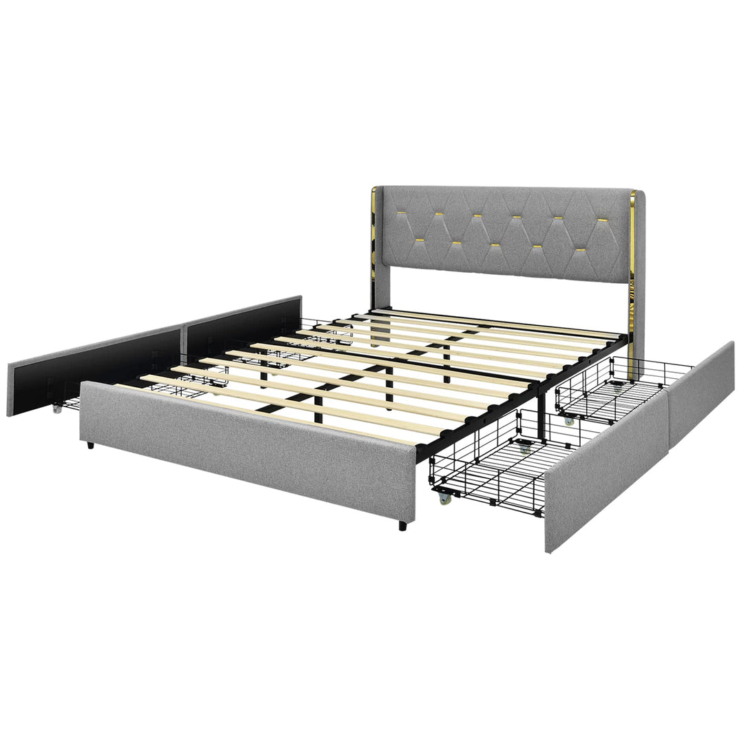 Giantex Upholstered Bed Frame with 4 Drawers