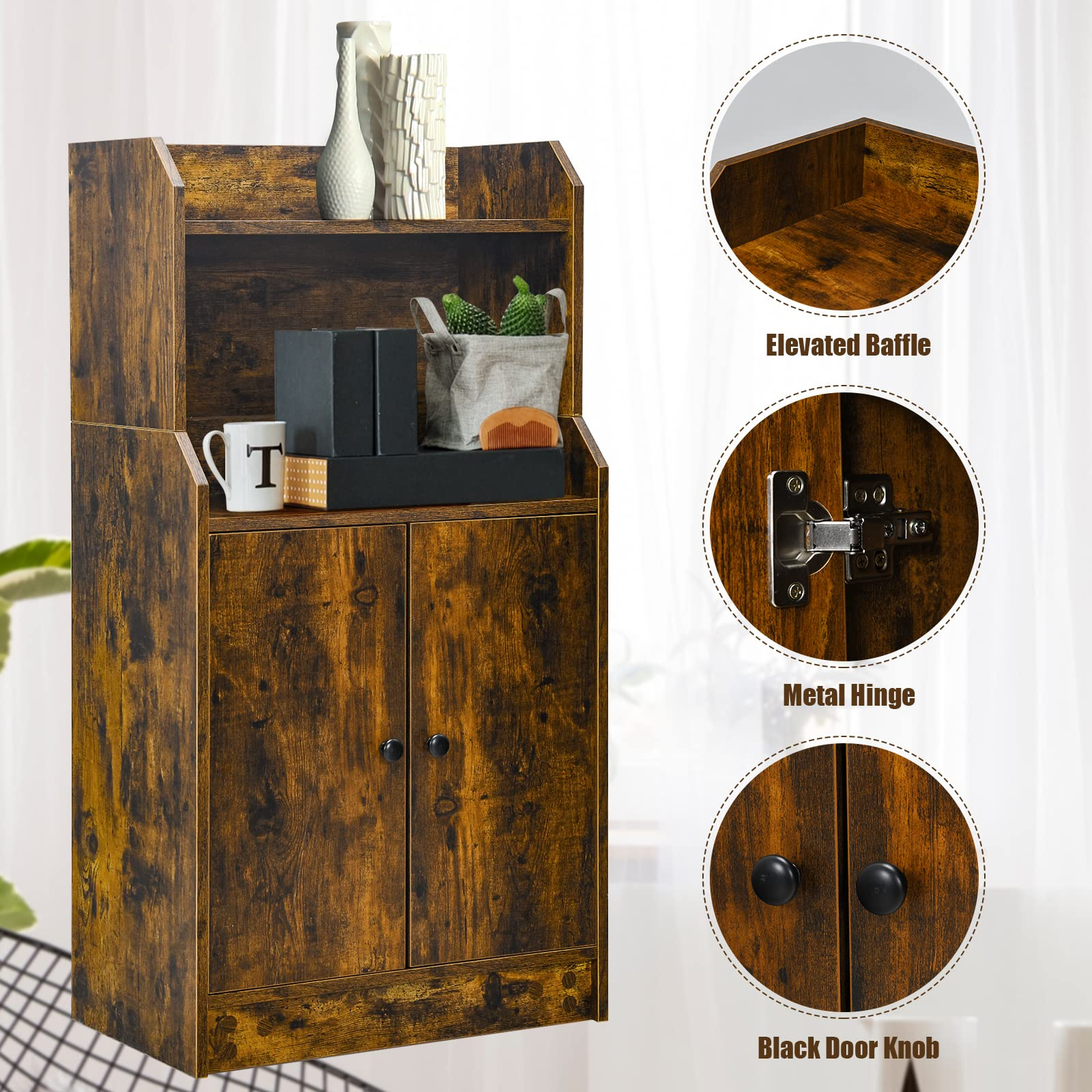 Rustic Brown 2 Doors Bookcase with Adjustable Shelf