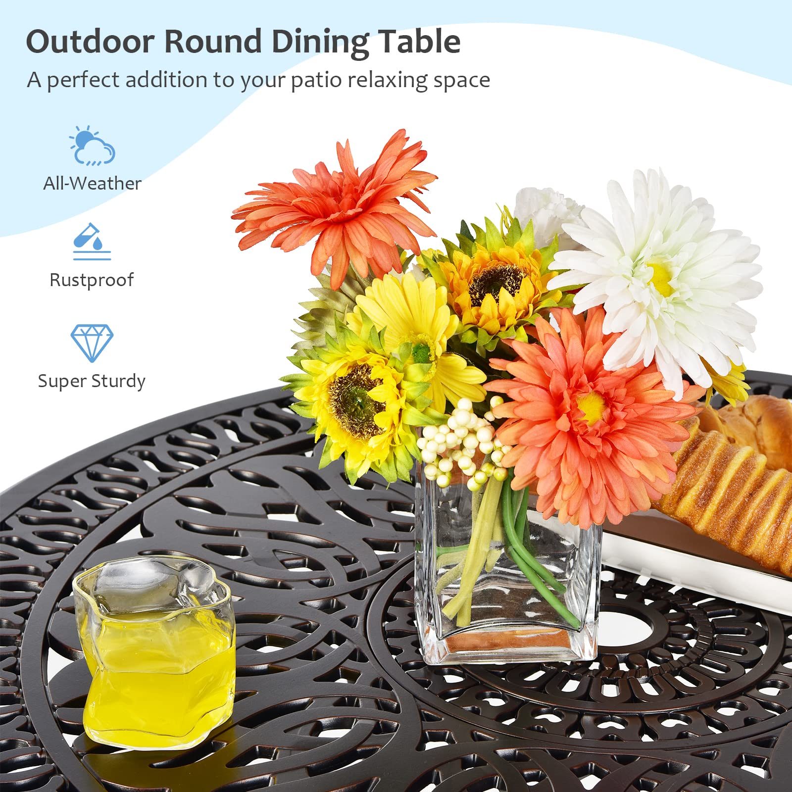Giantex Bistro Table, Cast Aluminum Round Dining Table
