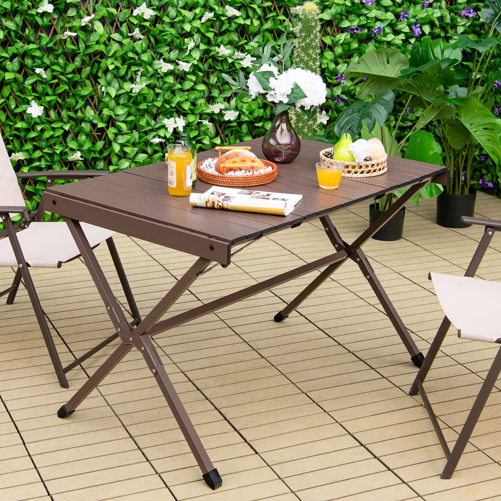 Giantex Folding Camping Table, Aluminum Picnic Table for 4-6 Person
