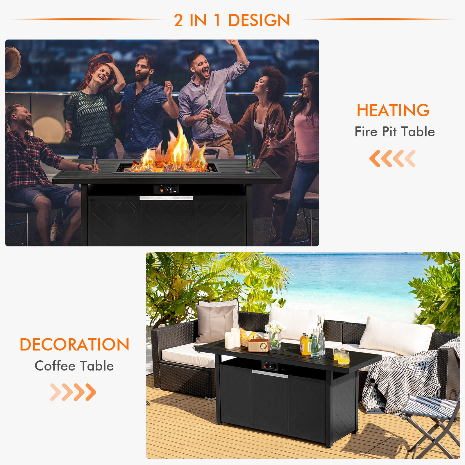 Giantex Gas Fire Table, Rectangular Outdoor Patio Propane Firepit Table