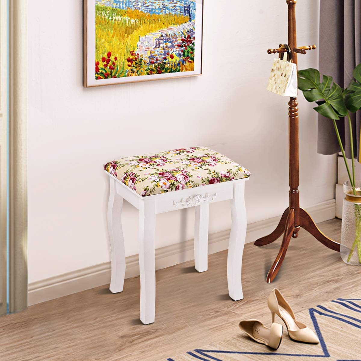 Vanity Stool Wood Dressing Padded Chair