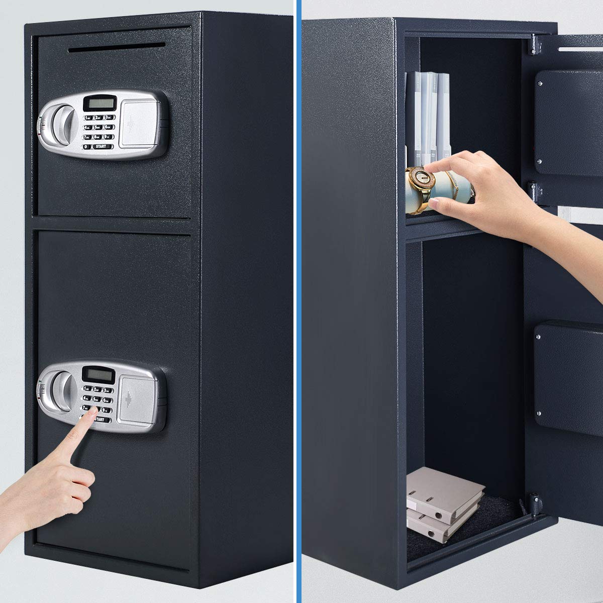 Safe Box Security Lock Box with Double Door and Keys, Gun Cash Valuable Storage