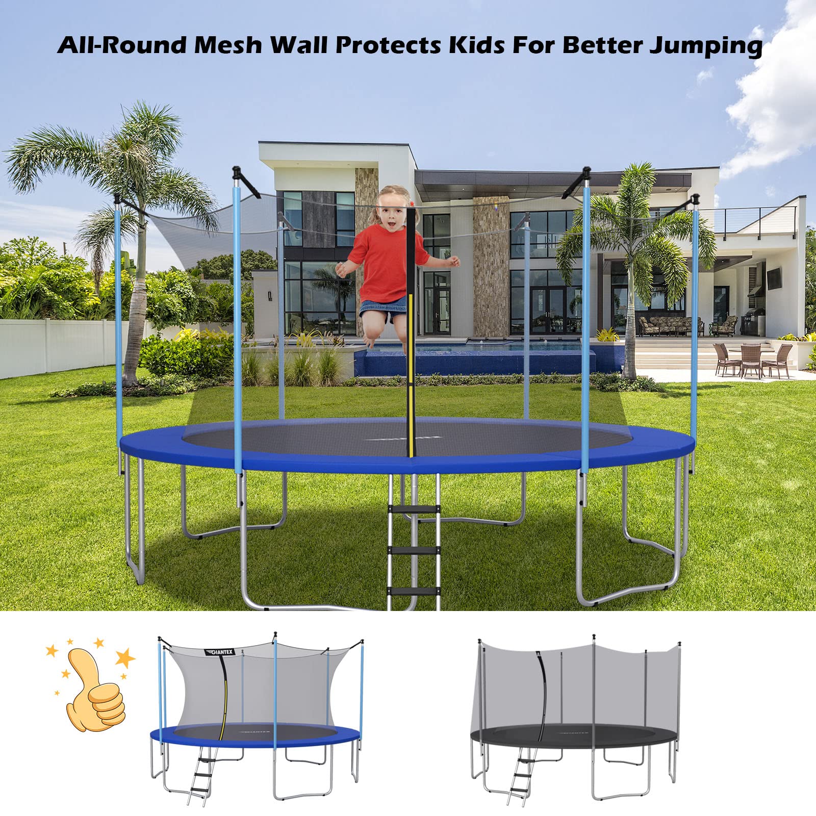 Trampoline Safety Net w/Adjustable Straps, 8 10 12 14 15 16Ft Weather-Resistant Replacement Enclosure Net