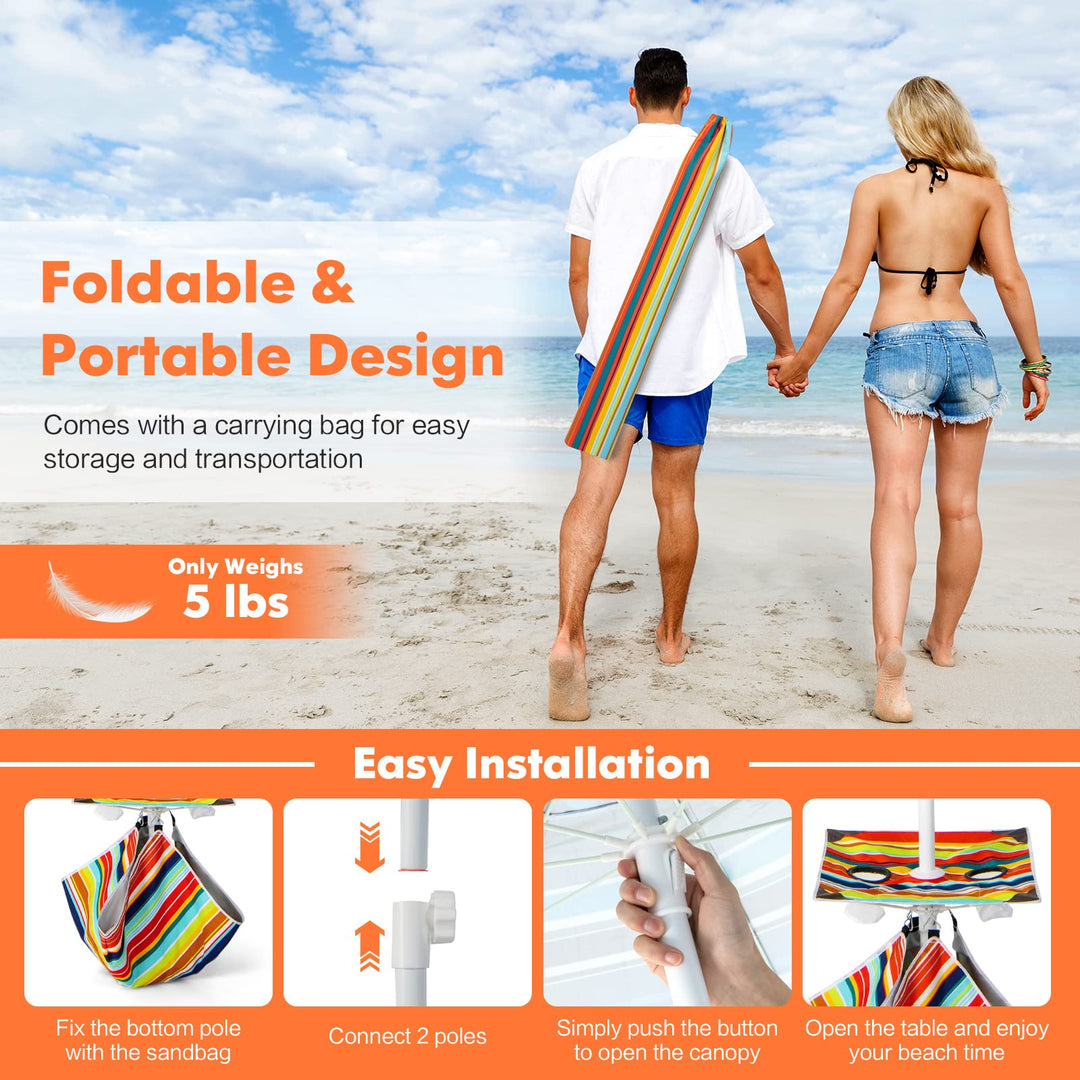 Giantex Beach Umbrella with Cup Holder Table and Sandbag