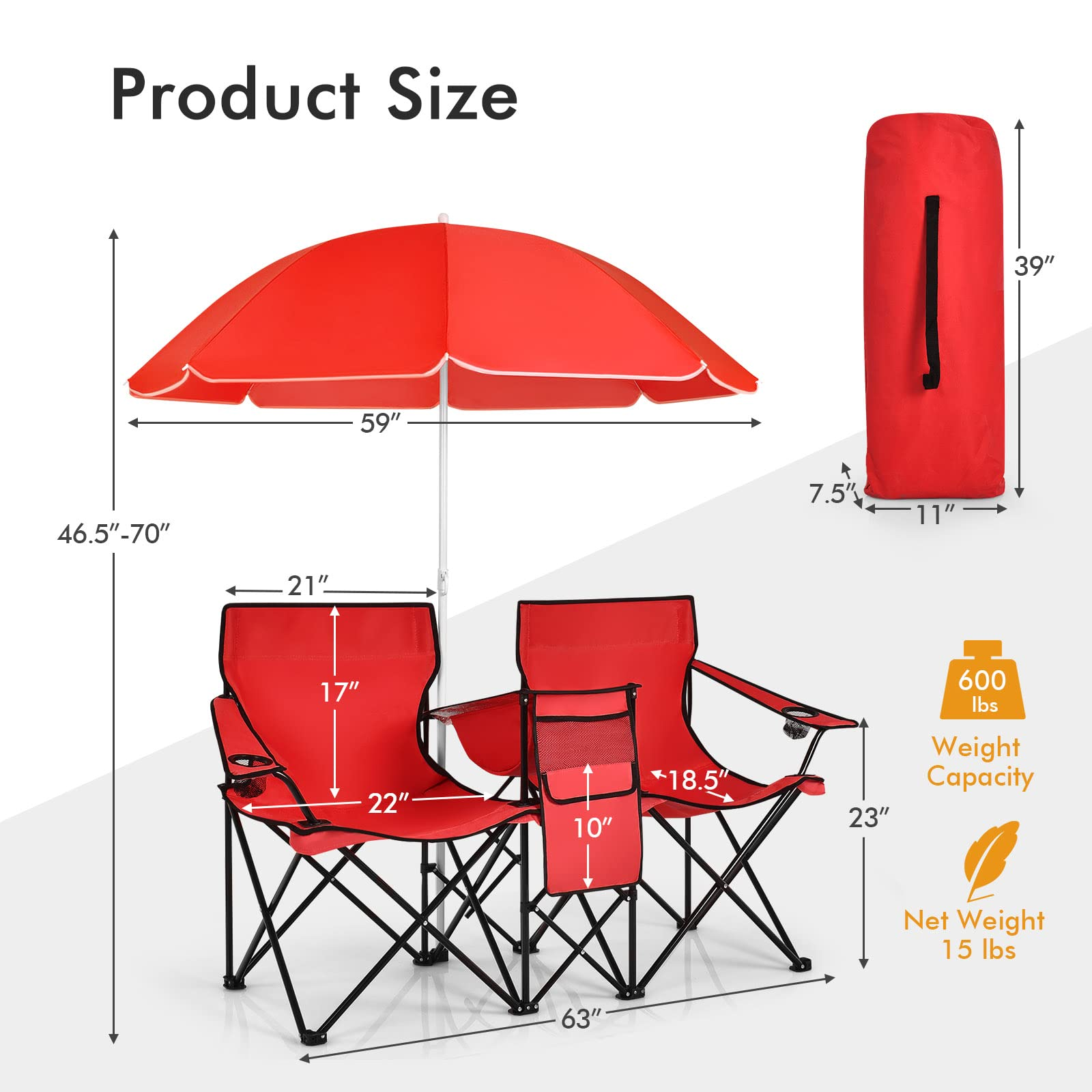 Giantex Camping Chairs Double Folding Chair with Canopy