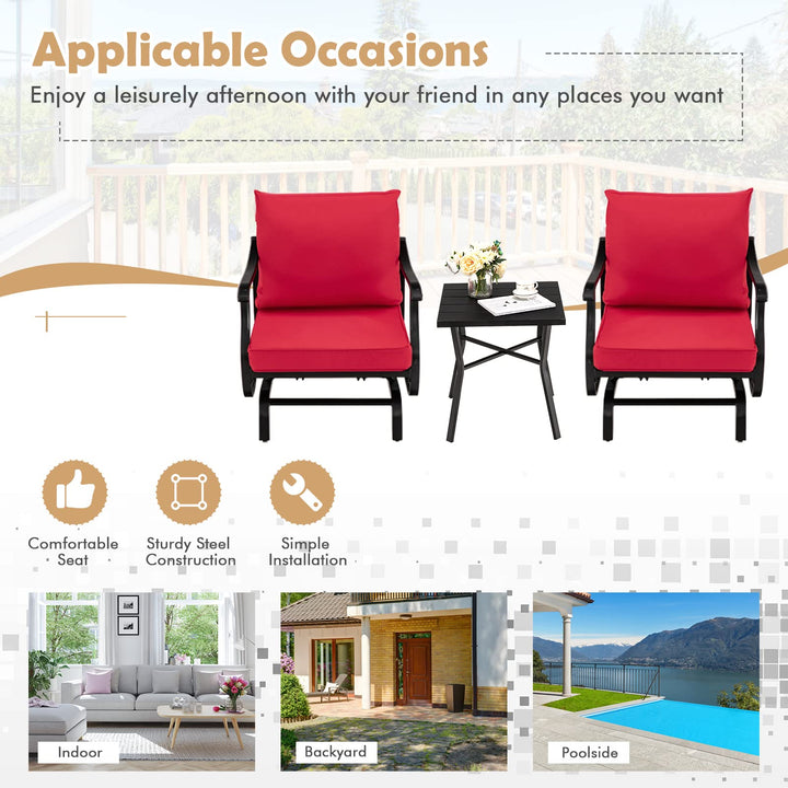 Giantex Bistro Set 3 Piece Outdoor Glider Set Rocking Chairs with Coffee Table (Red)