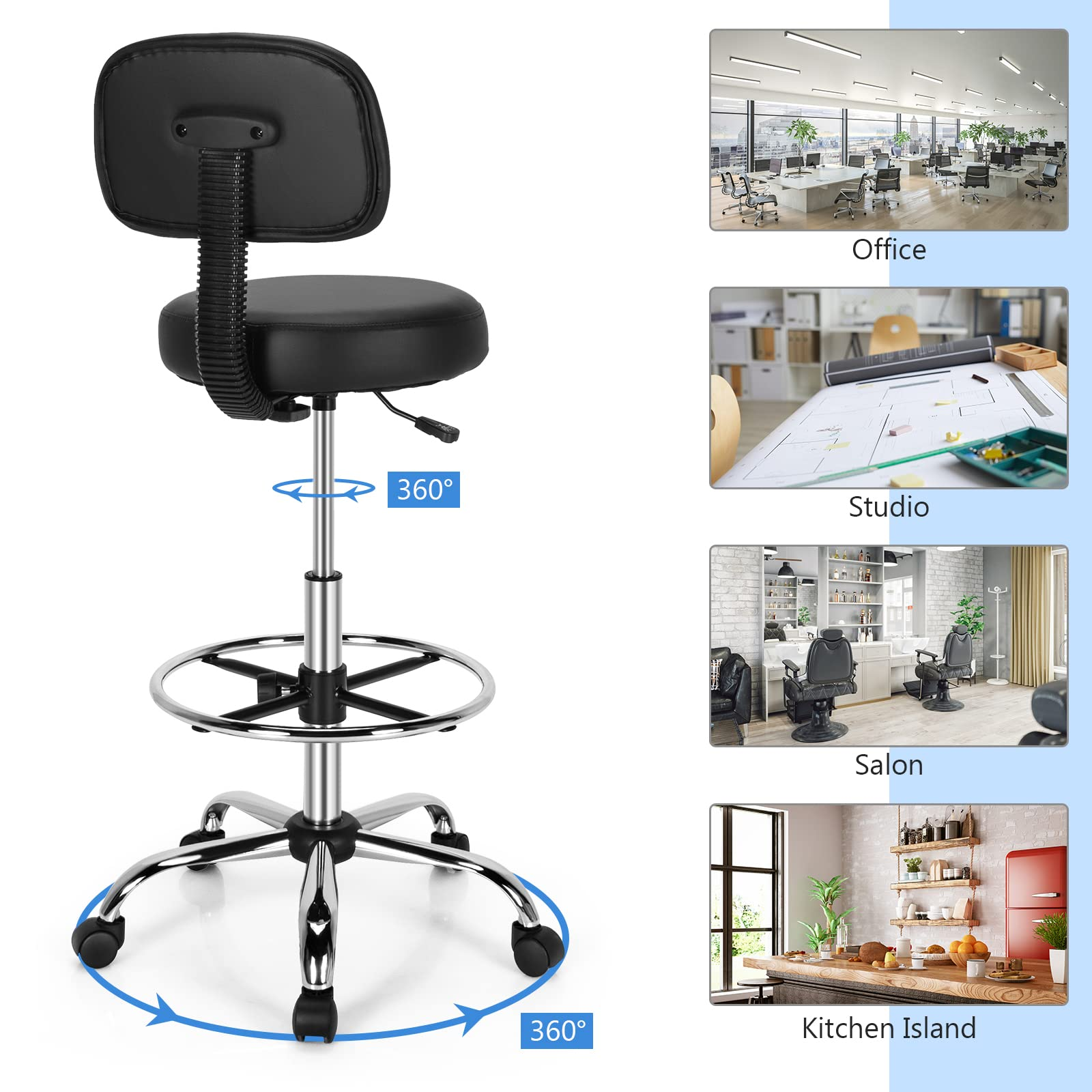 Giantex PU Leather Drafting Chair, Tall Office Chair