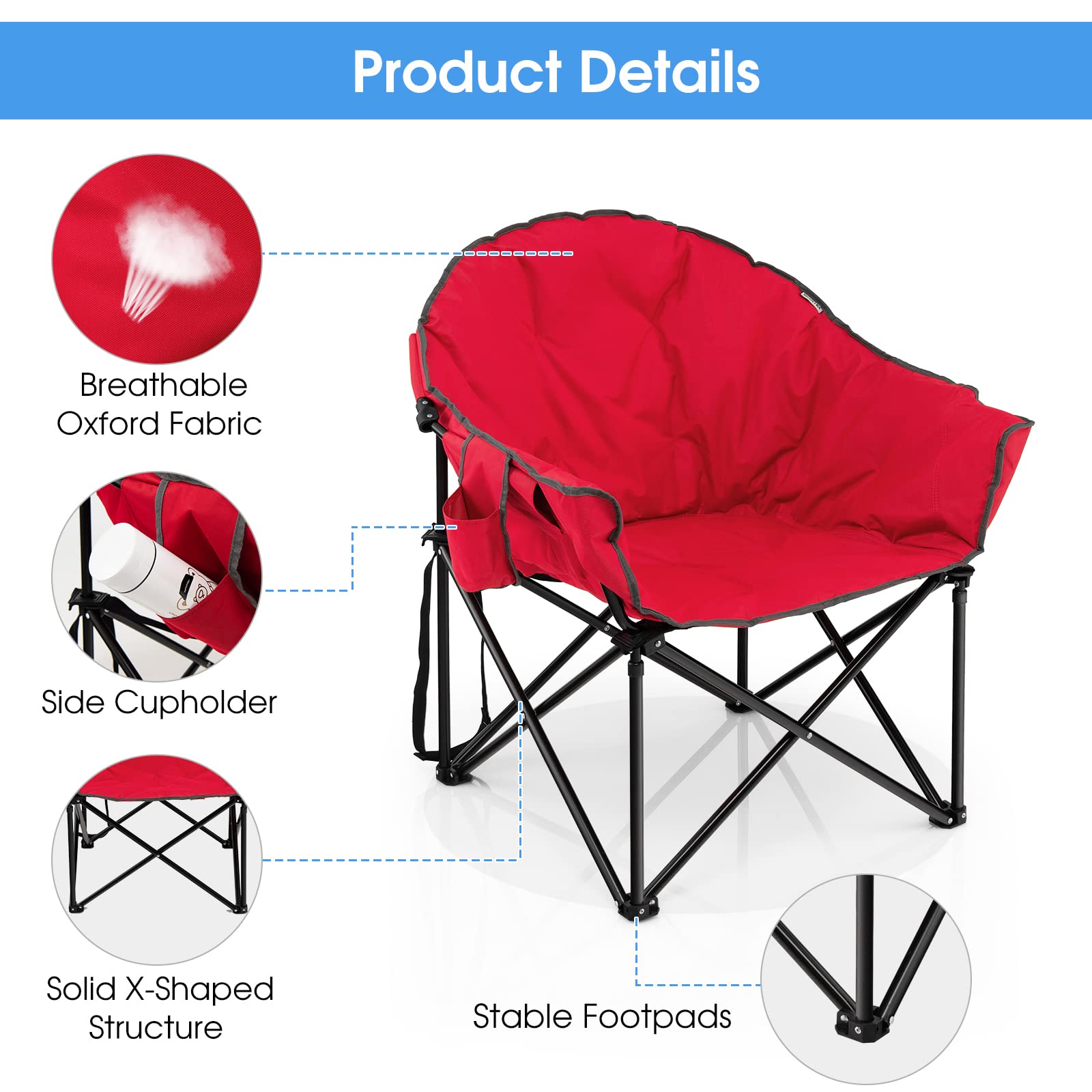 Giantex Portable Camping Chair, Lawn Chair, Outdoor Folding Chair with Cup Holder, Soft Seat
