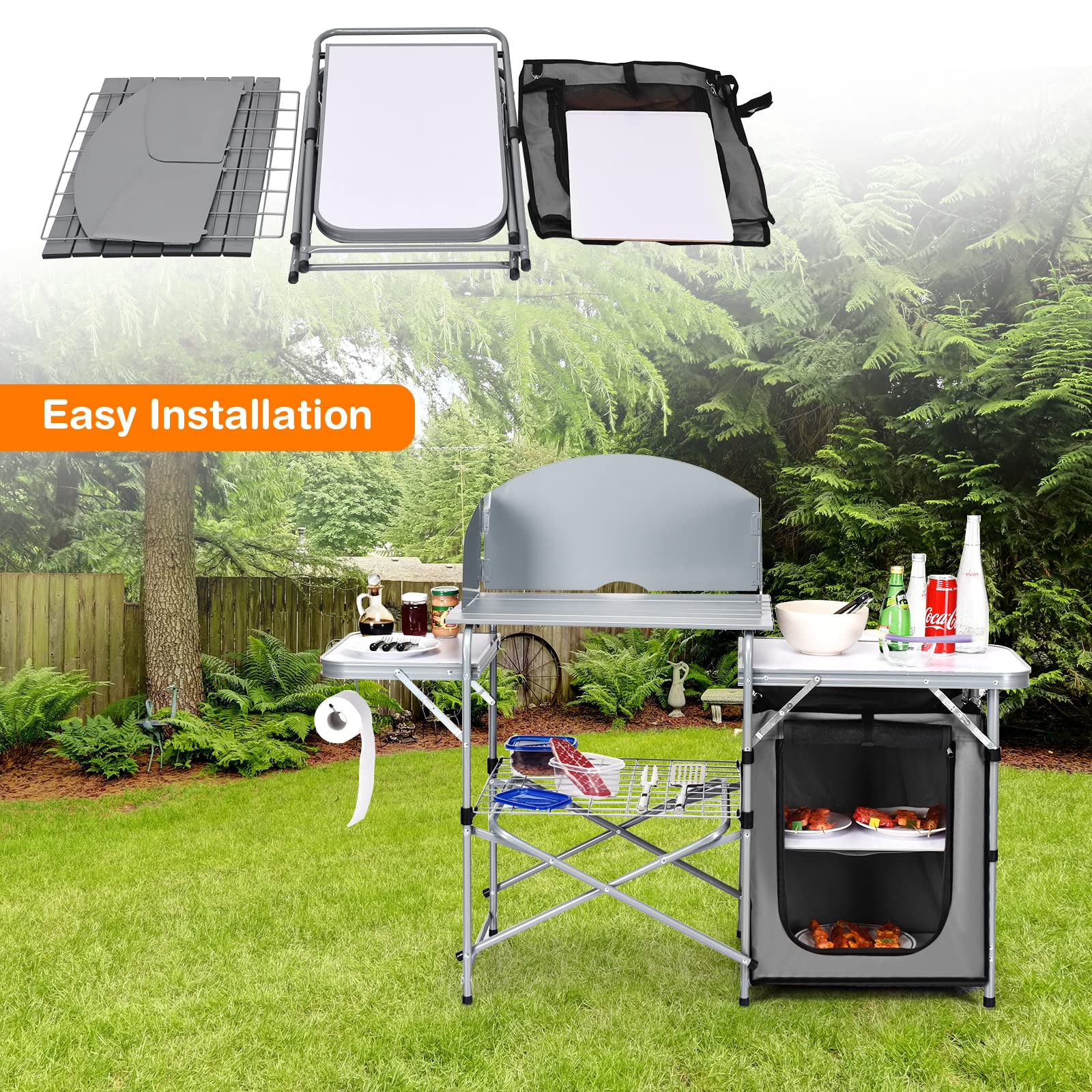 Giantex Folding Grill Table with 26'' Tabletop and Detachable Windscreen
