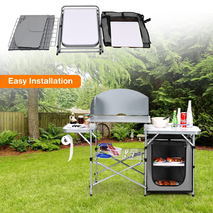Giantex Folding Grill Table with 26'' Tabletop and Detachable Windscreen