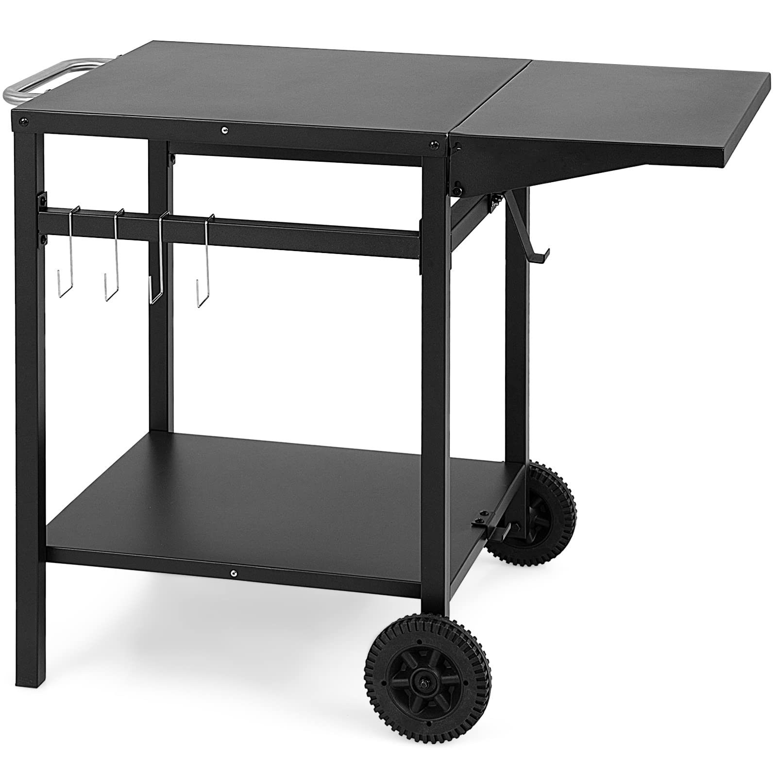 Giantex Outdoor Pizza Oven Stand Grill Cart with Wheels, Foldable Side Table, Gas Tank Hook
