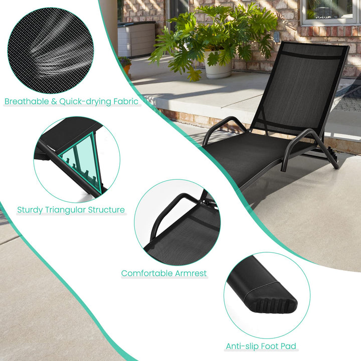 Giantex Lounge Chairs for Outside - Set of 2 Outdoor Chaise Lounge with 5 Adjustable Position