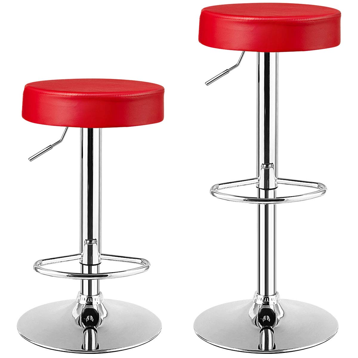 Modern Swivel Backless Round Barstool, PU Leather Armless bar Chair with Height Adjustable, Chrome Footrest