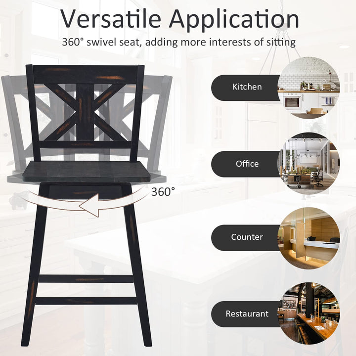 360 Degree Rubber Wood Bar Chairs, Vintage Bar Stools for Home, Restaurant & Pub
