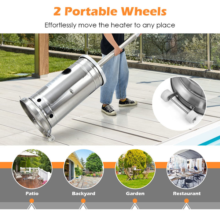 48000 BTU Outdoor Propane Heater, Stainless Steel Patio Heater with Drink Shelf Table