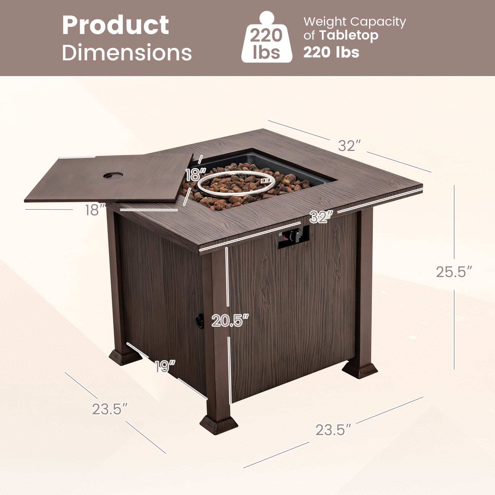 Giantex Gas Fire Pits for Outside - 32” Patio Fire Table
