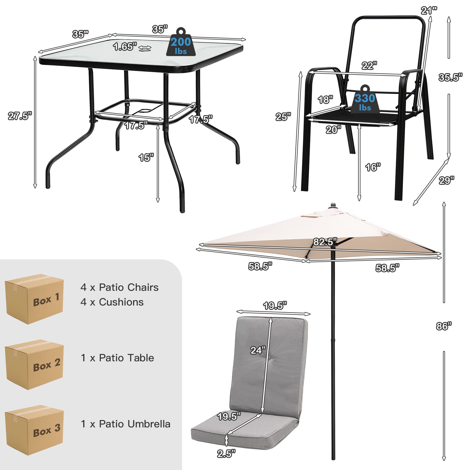 Giantex 6 Piece Outdoor Table and Chairs Set, Patio Dining Set with Umbrella