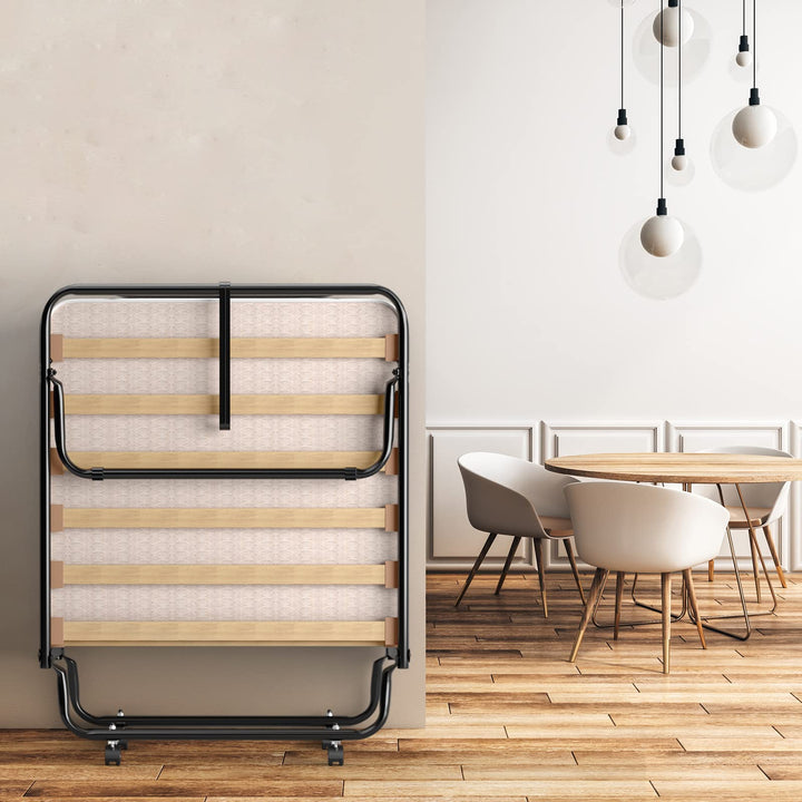 Giantex Folding Bed with Mattress for Adults, 75" x 32" Rollaway Guest Beds w/ 3 Inch Foam Mattress & Sturdy Metal Frame