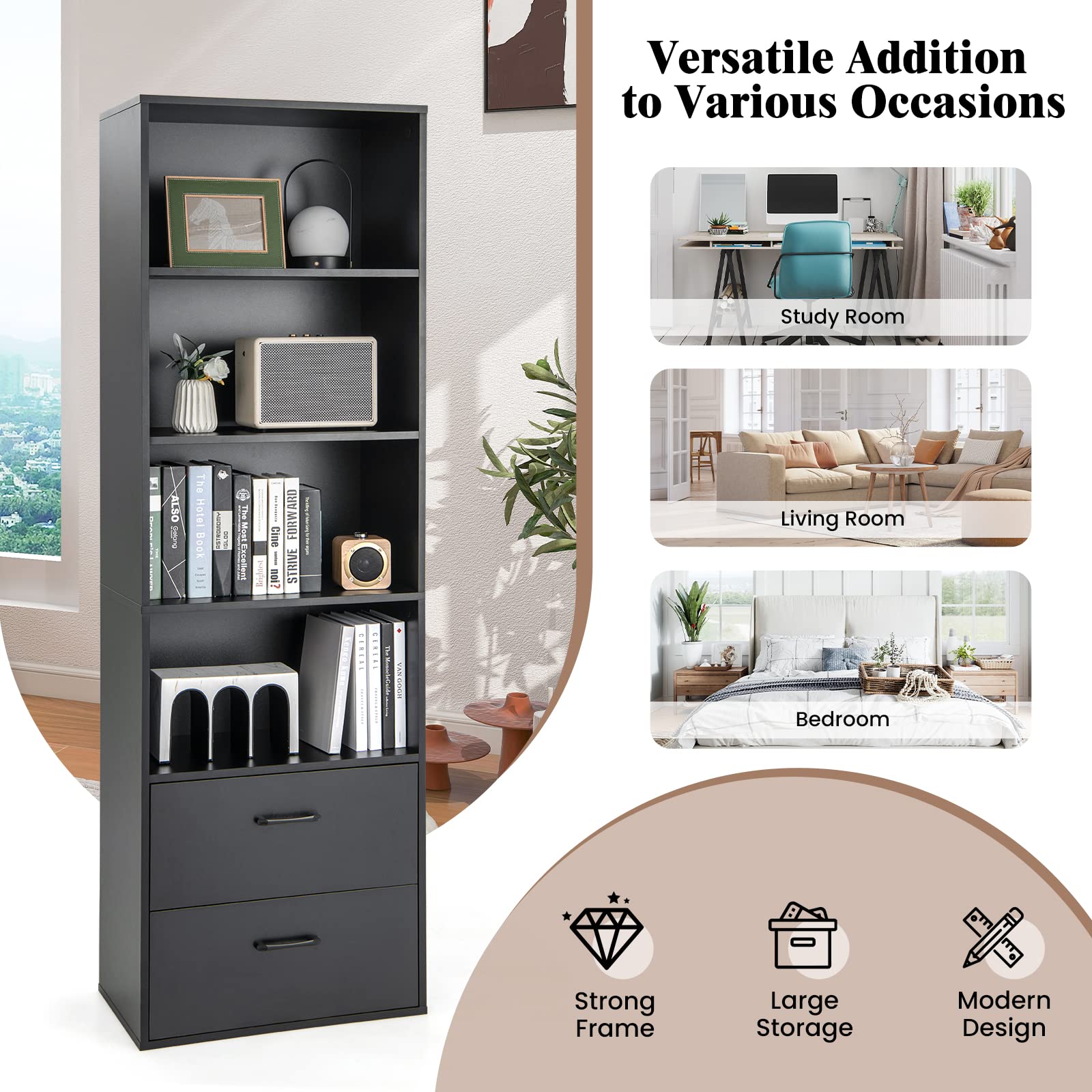 74" Tall 4-Tier Bookcase - Giantex