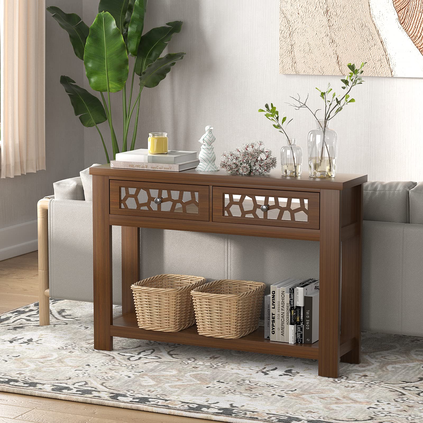 Giantex 2-Tier Console Table with Drawers