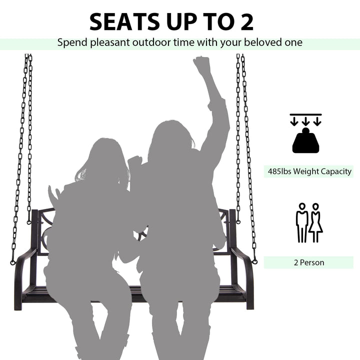 Metal Porch Swings 2 Person Outdoor Hanging Garden Bench with Sturdy Chains