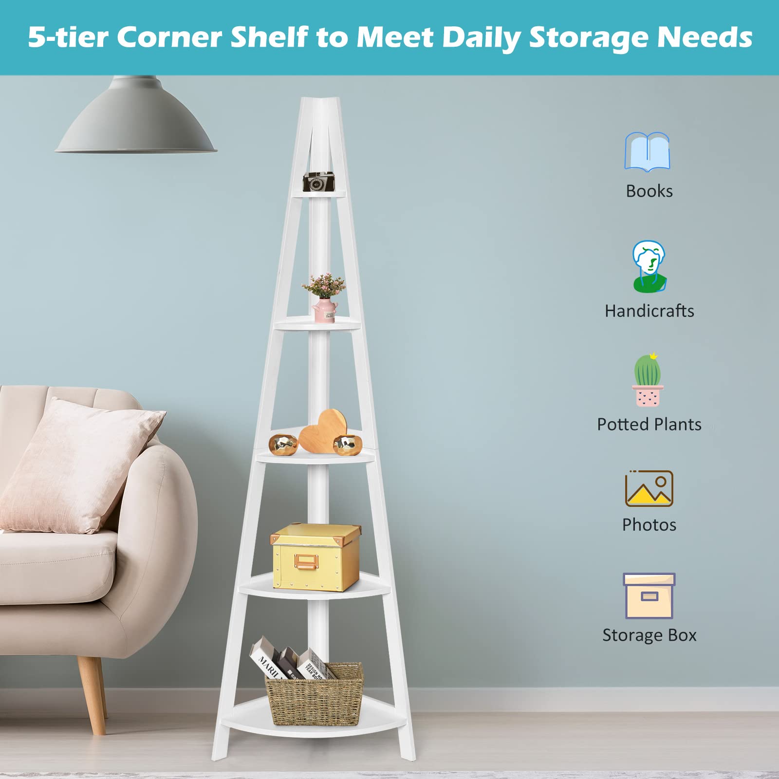 5-Tier Corner Bookcase Ladder Bookshelf Plant Stand Home Office Furniture