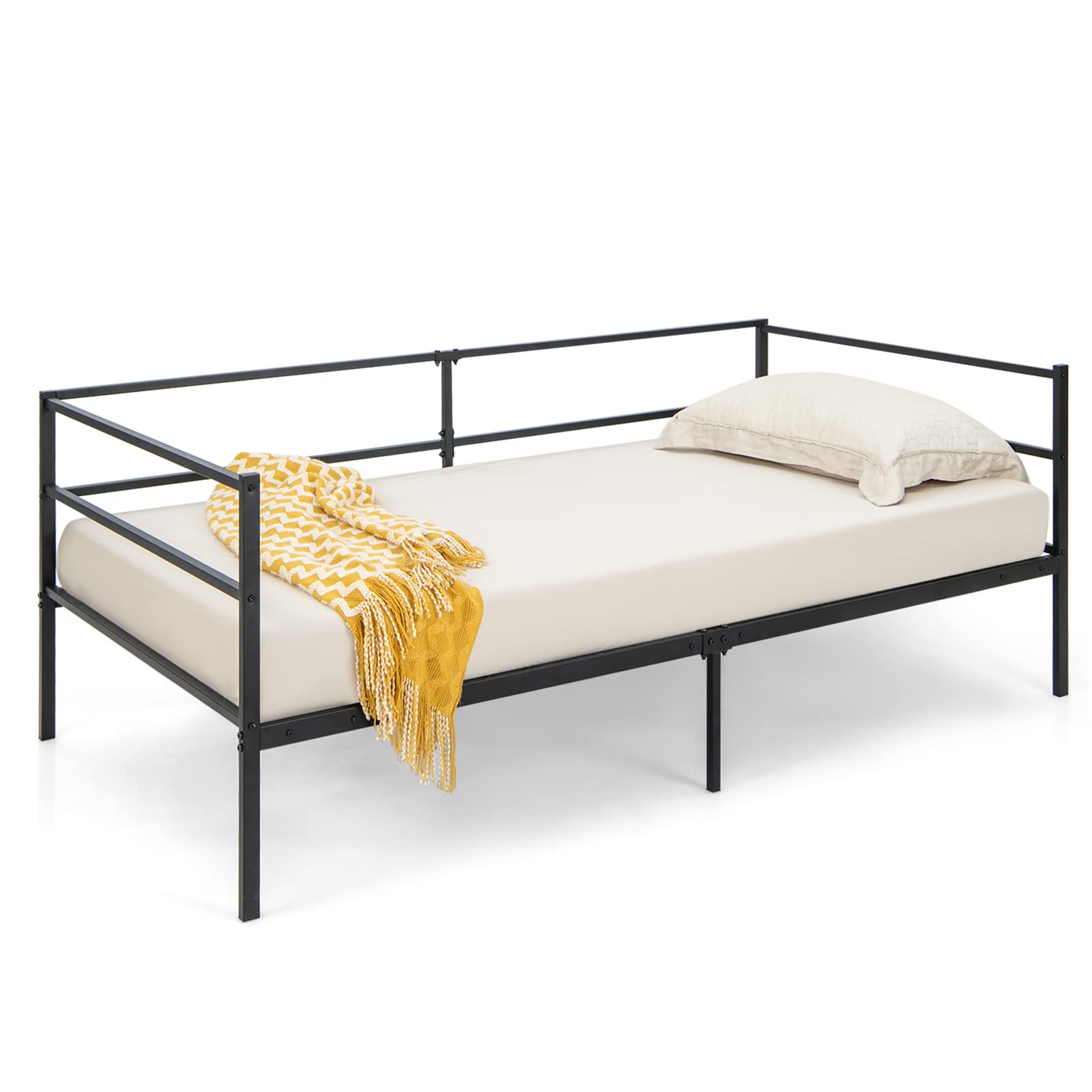 Giantex Twin Daybed Frame, Metal Sofa Bed w/Heavy-Duty 16 Slats Support, Black