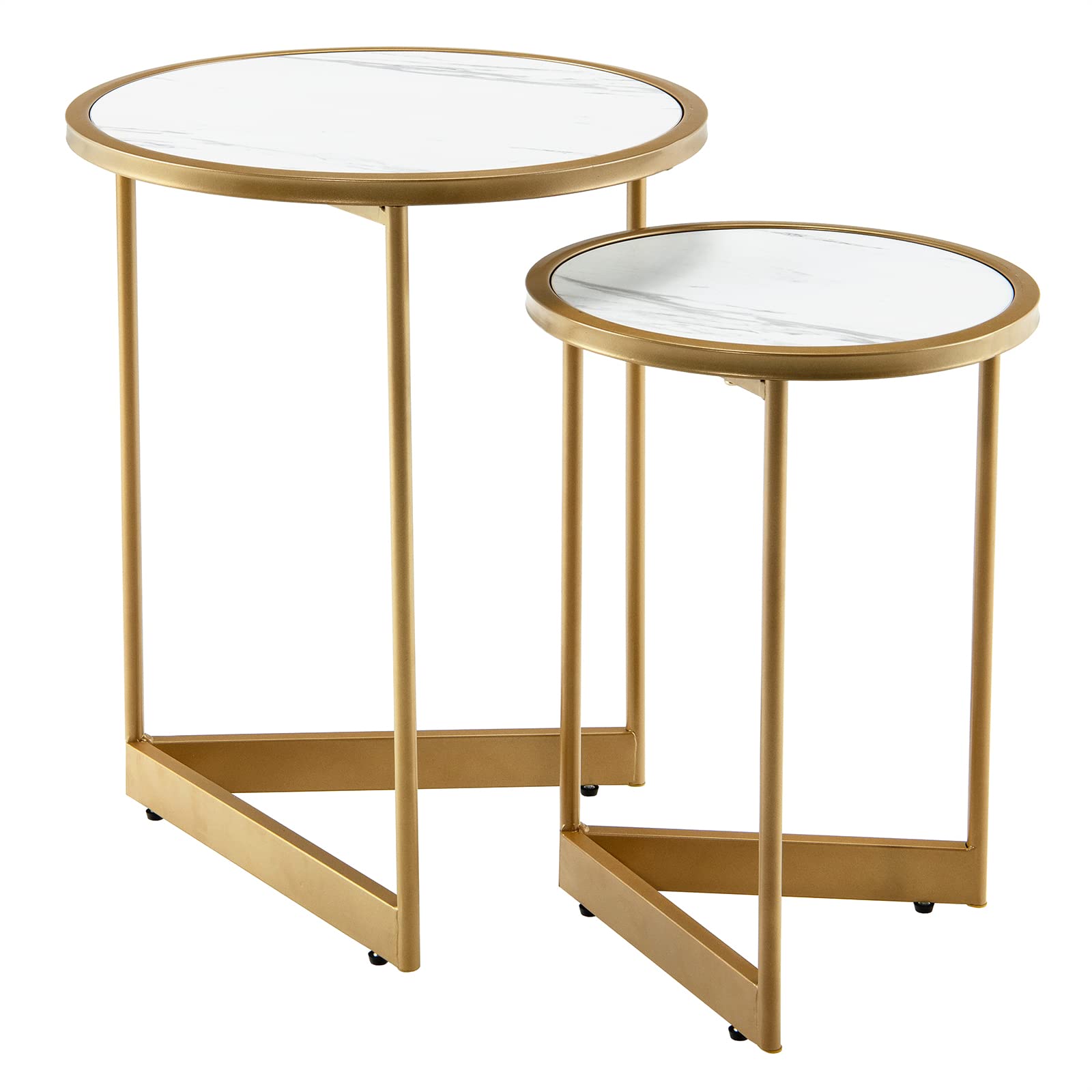 Giantex Round Nesting Table Set of 2, Modern Marble Texture Coffee Tables