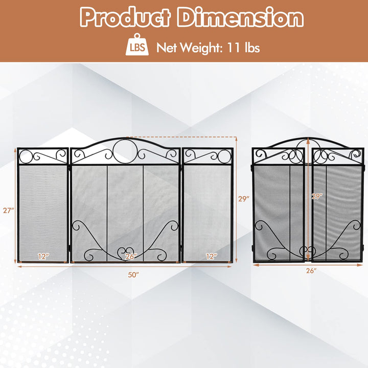 Giantex Foldable 3-Panel Fireplace Screen Black - 50x29 Inch No Assembly Required Freestanding Steel Mesh Fire Screen