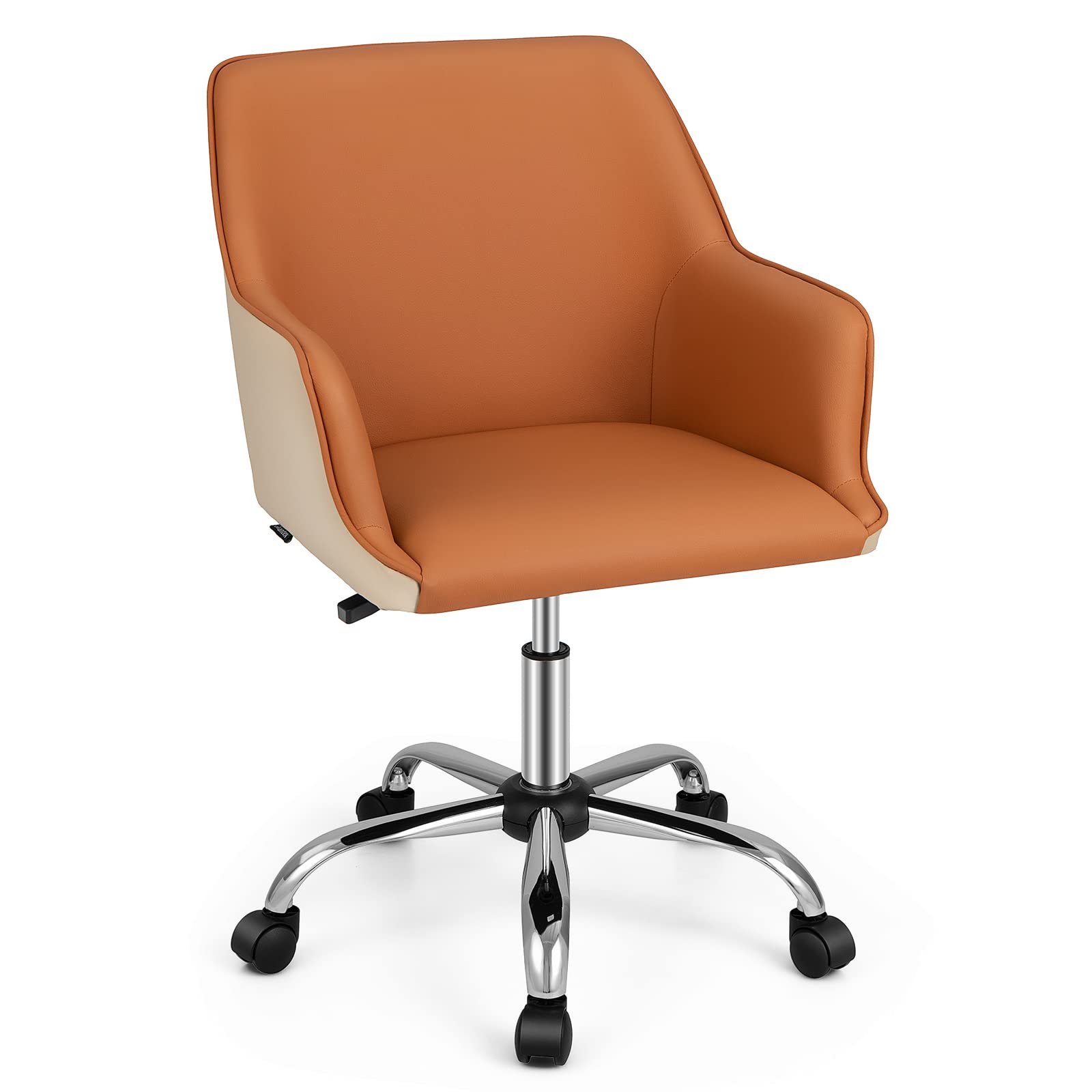 Giantex Home Office Desk Chair, Upholstered PU Leather Task Chair, Orange & Beige
