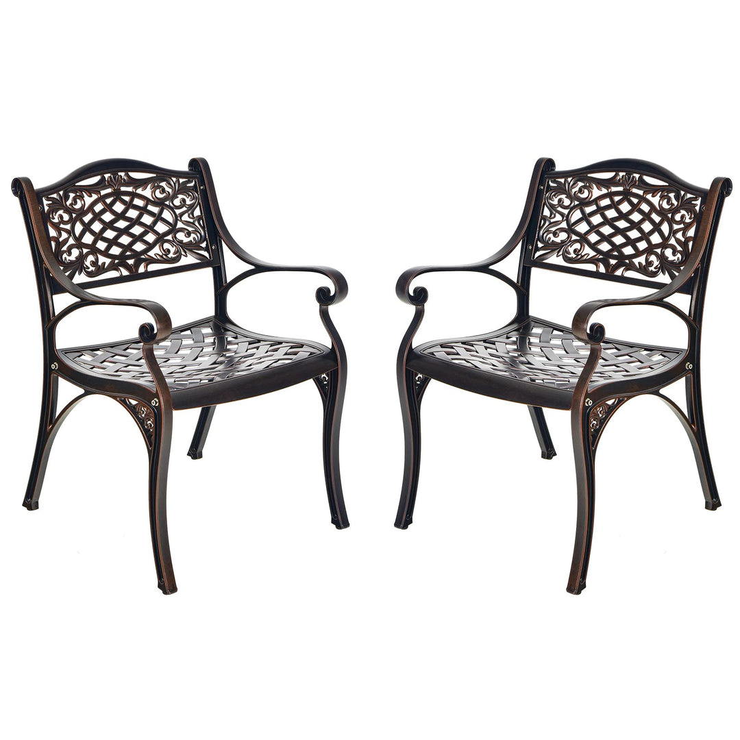 Giantex 3 Pcs Patio Bistro Set, Cast Aluminum Outdoor Dining Set,Round Patio Table with Umbrella Hole, 2 Patio Chairs