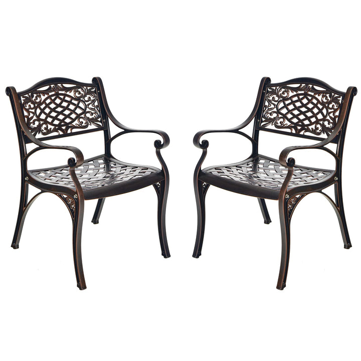 Giantex 3 Pcs Patio Bistro Set, Cast Aluminum Outdoor Dining Set,Round Patio Table with Umbrella Hole, 2 Patio Chairs