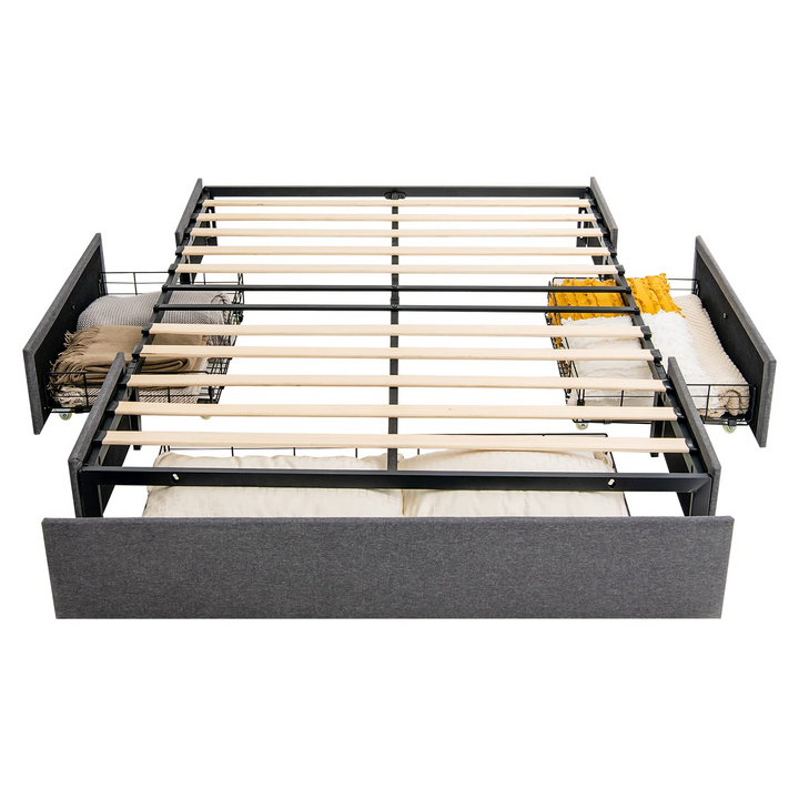 Full Size Platform Bed Frame with 3 Storage Drawers - Giantex