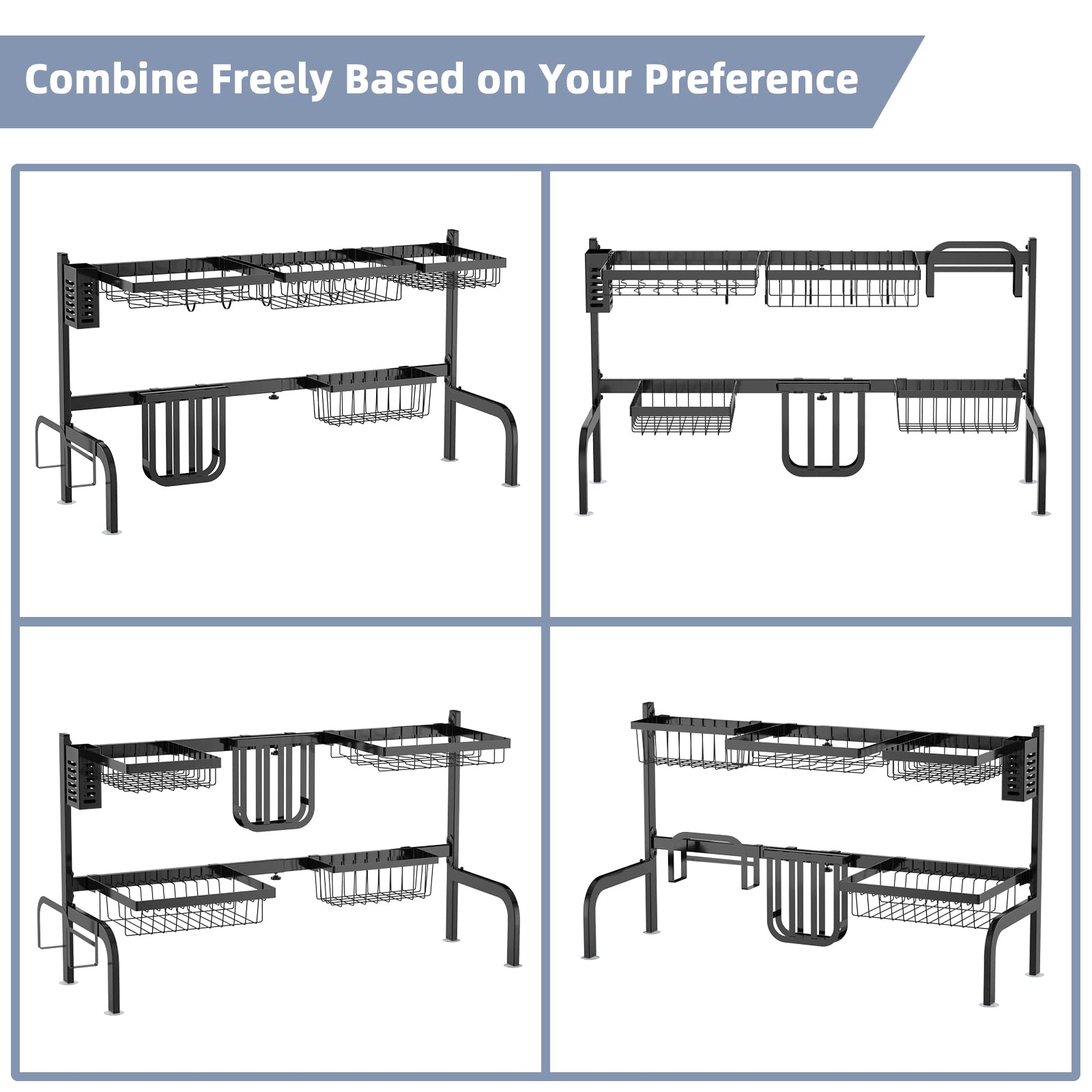 Giantex Over Sink Dish Drying Rack, 2-Tier Dish Drainer with Adjustable Length 21"-39" (Black)